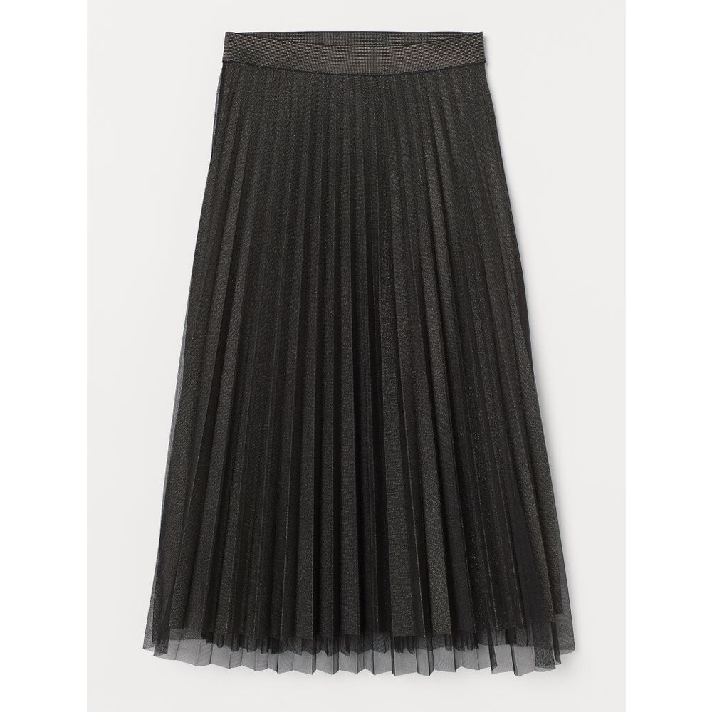 H&M Glittery Pleated skirt with pleated mesh overlay - Wednesday Adam’s Vibes